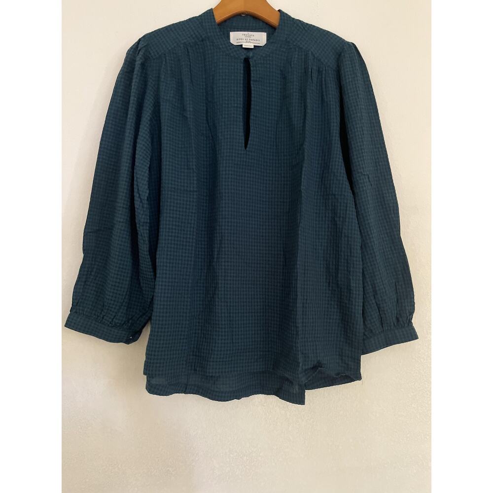 Trovata Birds Of Paradis Blouse Womens M Green High Neck Long Sleeve Tunic Top